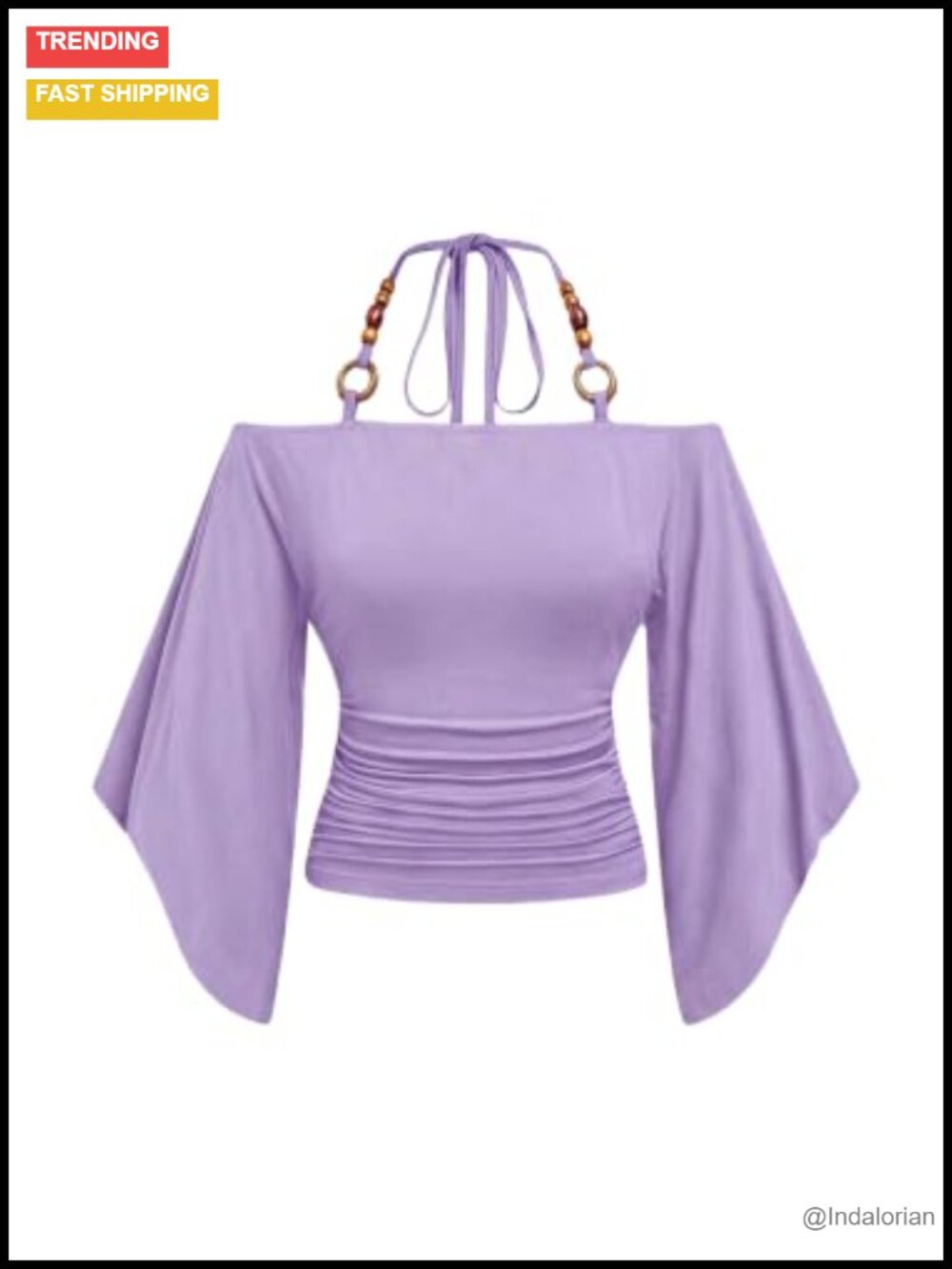 Women's Y2K Off Shoulder Halter Top with Ruched Cinched Waist and Beaded Decor